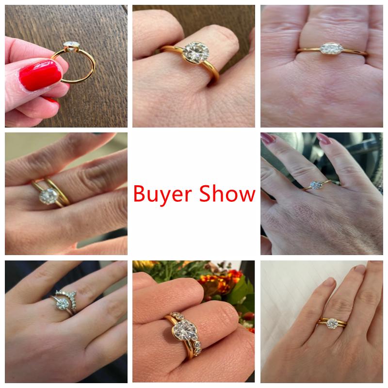 Lnngy 6.5MM 1CT Half Bezel Moissanite Ring for Women S925 Silver Solitaire Engagement Ring Certified Jewelry Gift