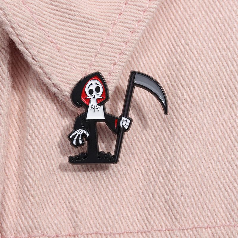 The Grim Reaper Adventures Animation Enamel Pin Funny Skeleton Halloween Brooch Lapel Badge Jewelry Gifts For Kids Friends