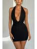 2024 Summer Women's Elegant Strapless Halter V-neck Dress - Waist-cinching, Hip-wrapping Style