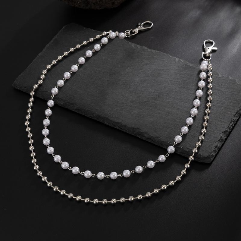 Men Hip Hop Multilayer Imitation Pearl Jeans Pants Keychain Chain Women Trousers Hipster Pant Chains Party Decoration