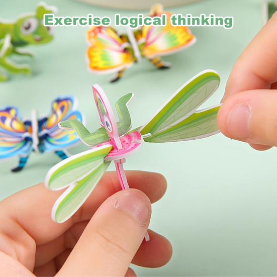 100Pcs/Set Kids 3D Puzzle Toy Number Animal Dinosaur Airplane Tank Spinning Top Cognition Jigsaw Assembly Educational Game Kit