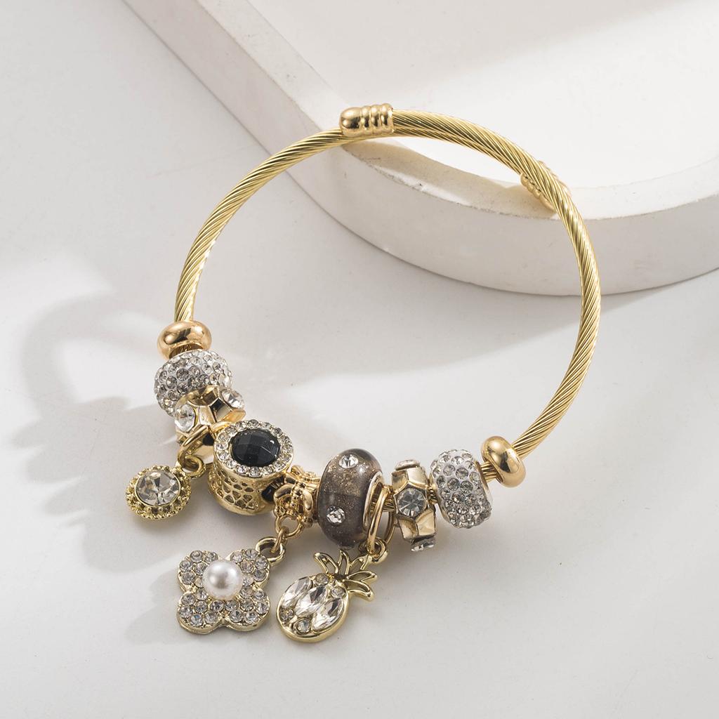 Mode Polyvalent Nacre Incrustée Fleur Ananas Accessoires Pendentif Bracelet Ne Se Décolore Pas Bracelet Couple