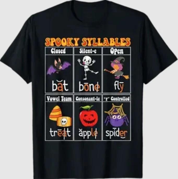 Spooky Syllables Teacher Funny Halloween Educational T-Shirt 3XL
