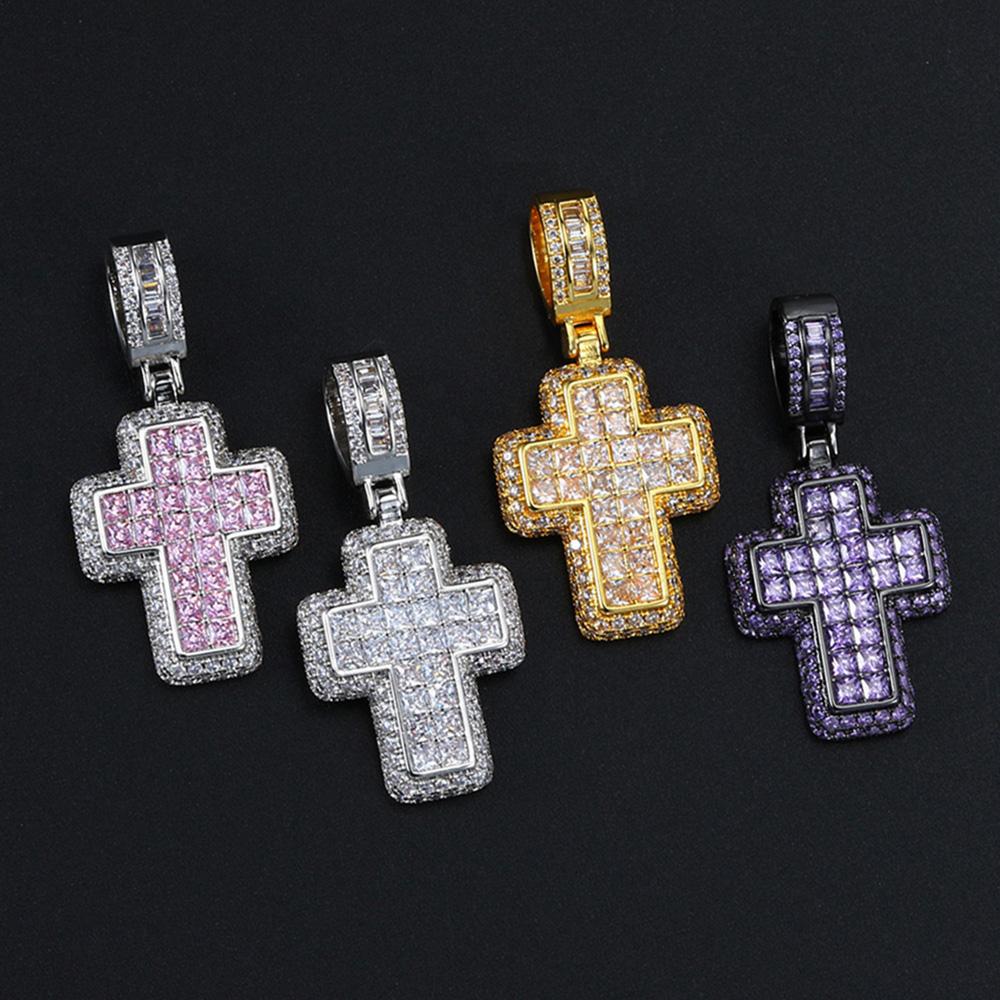 Hiphop Luxury Inlaid CZ Cross Pendant Rope Chain Necklaces for Men Women Punk Personality Rapper Accessory Fashion Neck Jewelry