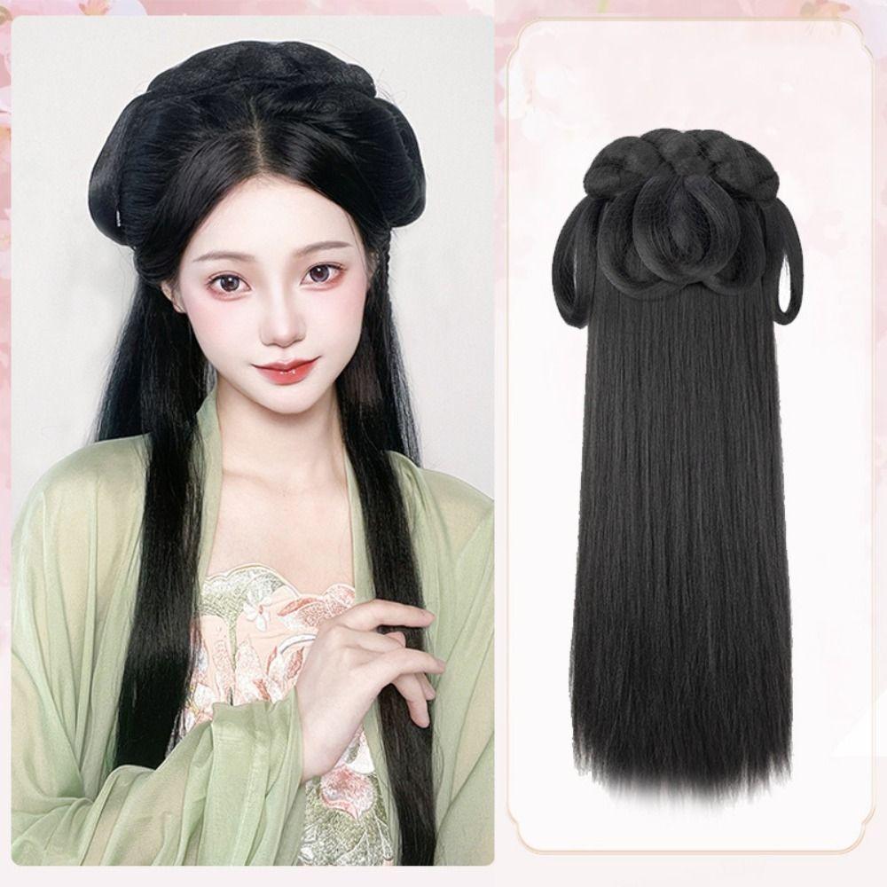Synthetic Chinese Ancient Wig Headdress Hanfu Wig Headband Dance Accessory Wigs Lazy Costume Wig