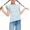 Children's Casual Short-Sleeved Pleated Cute Printed Round-Neck Solid-Color Top