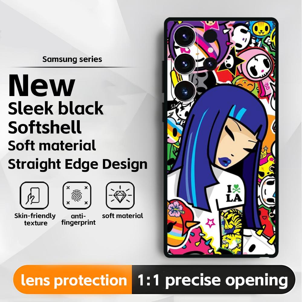 Japan Cute T-Tokidoki Phone Case For Samsung Galaxy S25 S24 S23 S22 S21 S20 Plus Ultra Note20 Soft Black