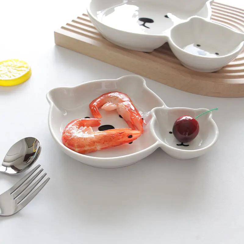 White Ceramic Platter Jiaozi Dipping Sauce Plate White Bear Ceramic Plate Cartoon Animal Storage Tray Household Tableware