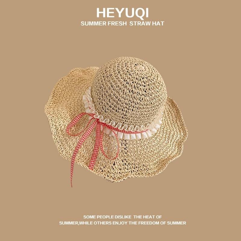 Straw Hat Women's Summer Beach Hat Sun Protection UV Protection Sun Hat Large Brim Straw Visor