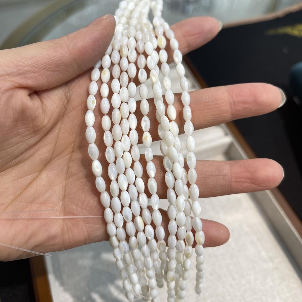 5String, White Natural Freshwater Shell Beads, 4×7mm, Handmade Oval Shape Shell Beads for DIY Jewelry Making 18cm