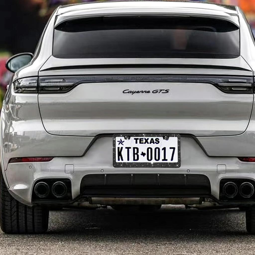 2 Pack Bling License Plate Frames Premium Sparkly License Plate Frame For Women Durable Black Bling Car Accessories