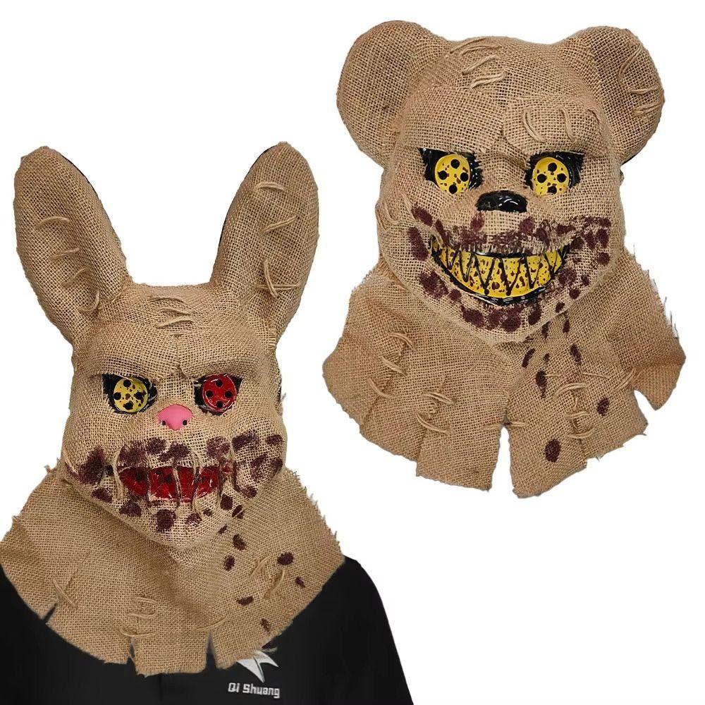 Sackcloth Demon Bloody Rabbit Bear Mask Ghost Festival Realistic Halloween Mask Funny Exposed Teeth Sackcloth Bear Headgear