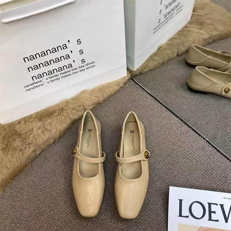 Flat bottom versatile square head evening shoes spring and autumn new one shoe two wear French shallow mouth Mary Jane women's shoes