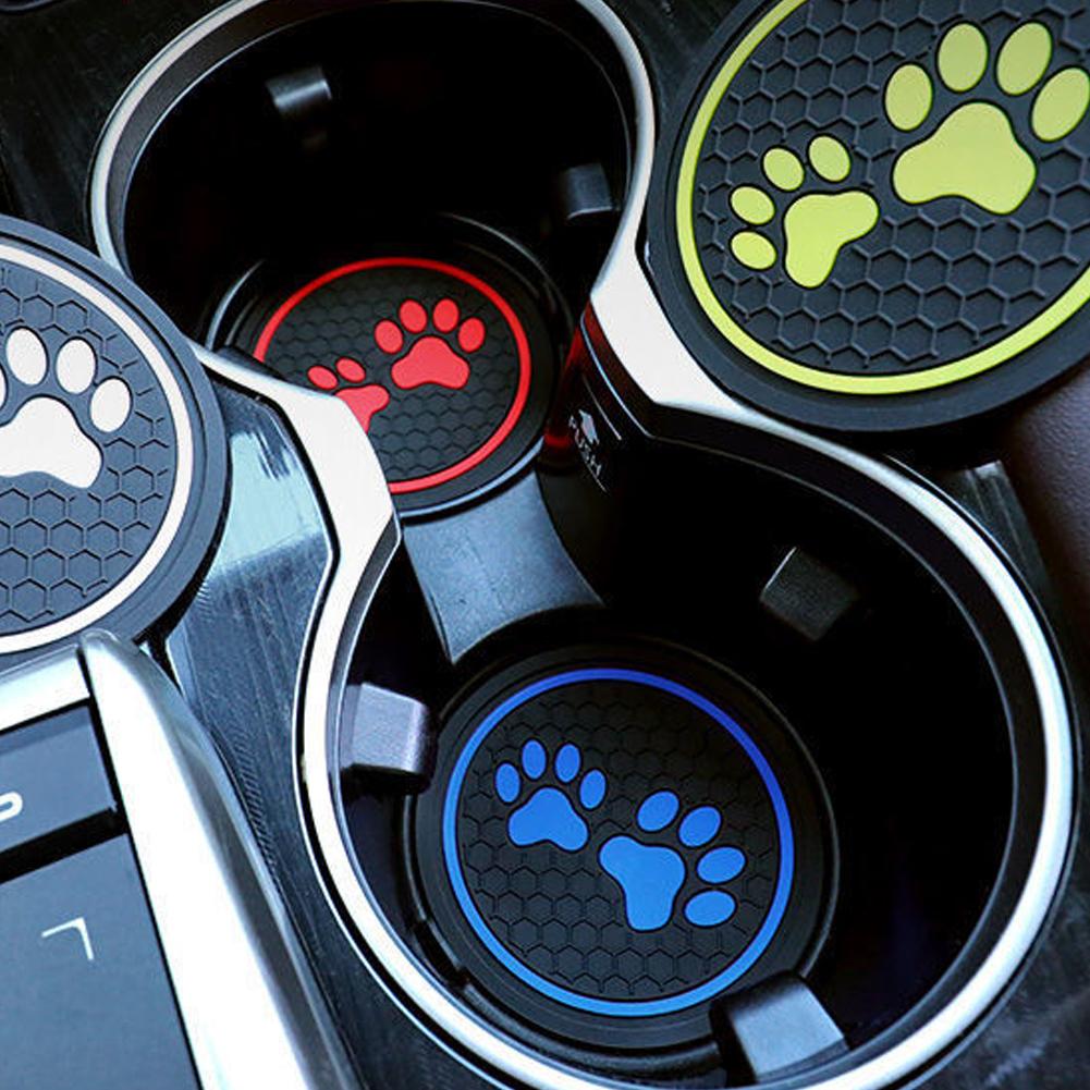 2Pcs Non-slip Car Water Cup Pad Cat Paw Footprint Rubber Mat for Bottle Holder Coaster Auto Interior Anti-skid Cup Holders