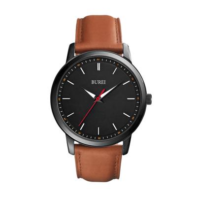 BUREI Analog Quartz Watch with Waterproof Brown Leather Stylish Black Business Lightweight and Easy To a Simple and Stylish a Great Day Gift Men's