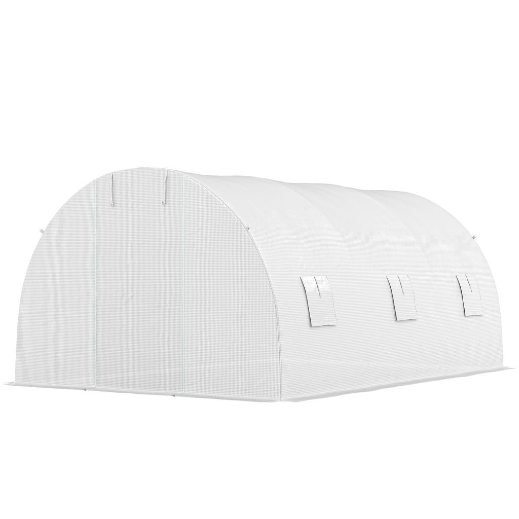 Tunnel Greenhouse, 13.5 m2, 6 Windows, Roll-Up Zippered Door, Galvanized Steel, 4.5 x 3 x 2 m, White