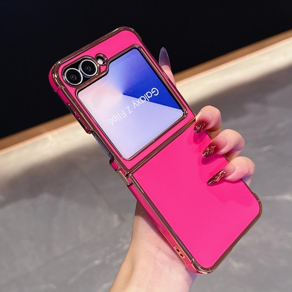 Fashion Plating Airbag Glossy Silicone Phone Case For Samsung Galaxy Z Flip 7 FE 6 5 Electroplated Bright Shockproof Armor Cover