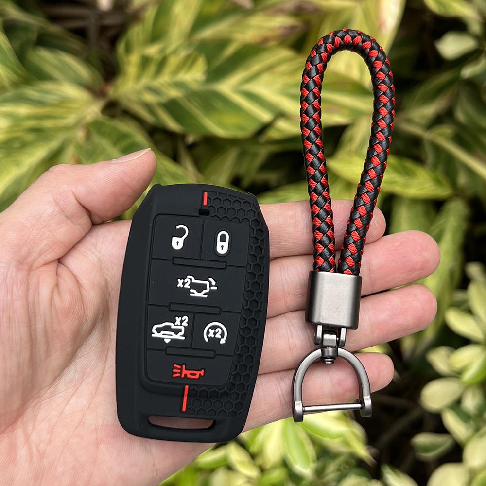 Silicone Car Key Case Remote Cover Shell Keychain Accessories for Dodge Ram 1500 Pickup Limited 2019 2020 2021 2022 2023 2024