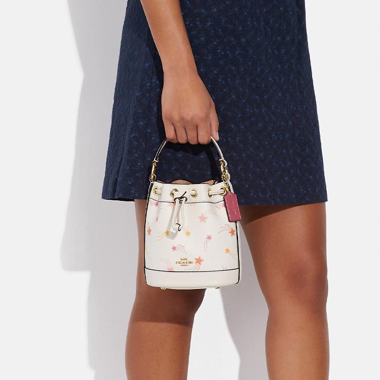 New COACH Dempsey Cow Leather Bucket Bag, Handbag, Shoulder Bag, Crossbody Bag Small Women's White CF165-IMCAH