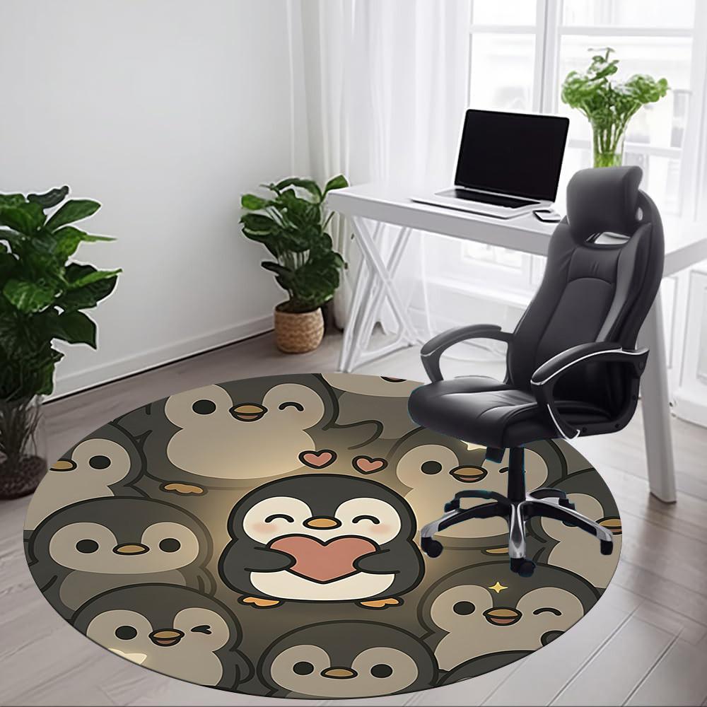 1pc Penguin Love Office Round Area Rug, Under Office Chairs Bedroom Living Room Home Decor, Room Deco, Available in Various Sizes