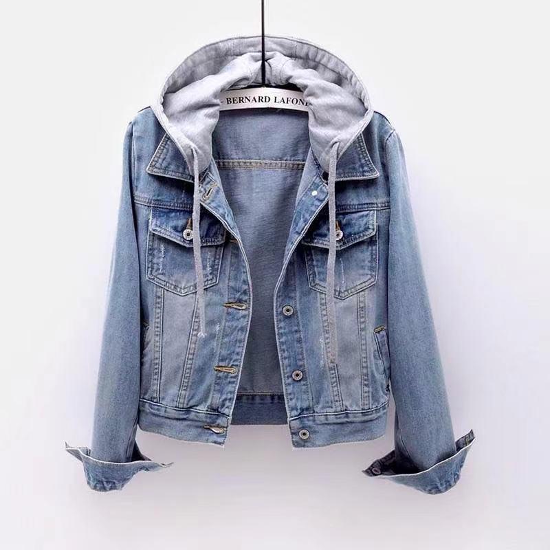Women's Short Denim Jacket - Autumn/Winter Korean Style, Long Sleeve, Slim Fit, Hooded.