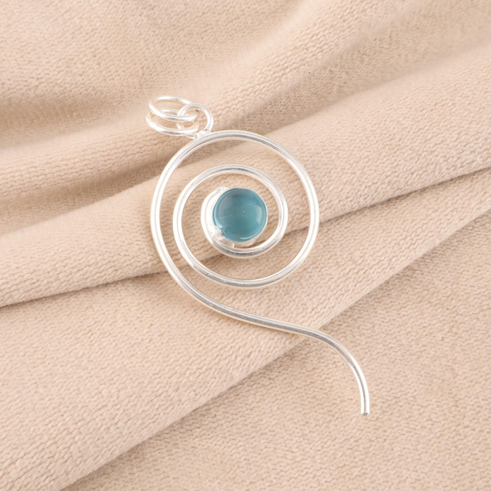 

Blue Cat s Eye Gemstone 925 Sterling Silver Jewelry Handmade Blue Stone Pendant PP-42-47