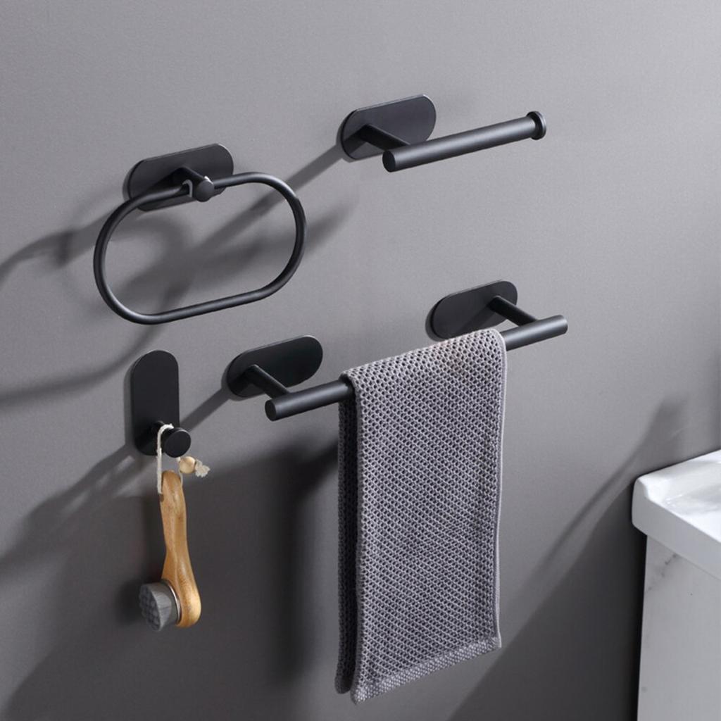 4PCS Wall Mount Toilet Towel Paper Holder Adhesive Black Silver Kitchen Roll Paper Stand Hanging Napkin Rack Bathroom Set