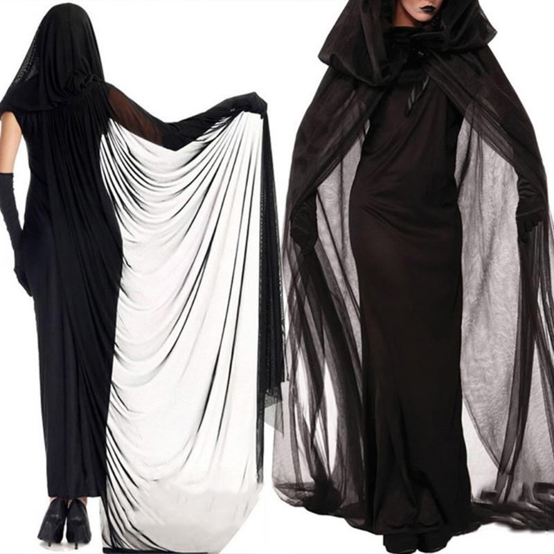 Halloween Cosplay Costumes Death Hell Witch Devil for Vampire Uniform Black Long Dress Glove Cloak Party Carnival Masque