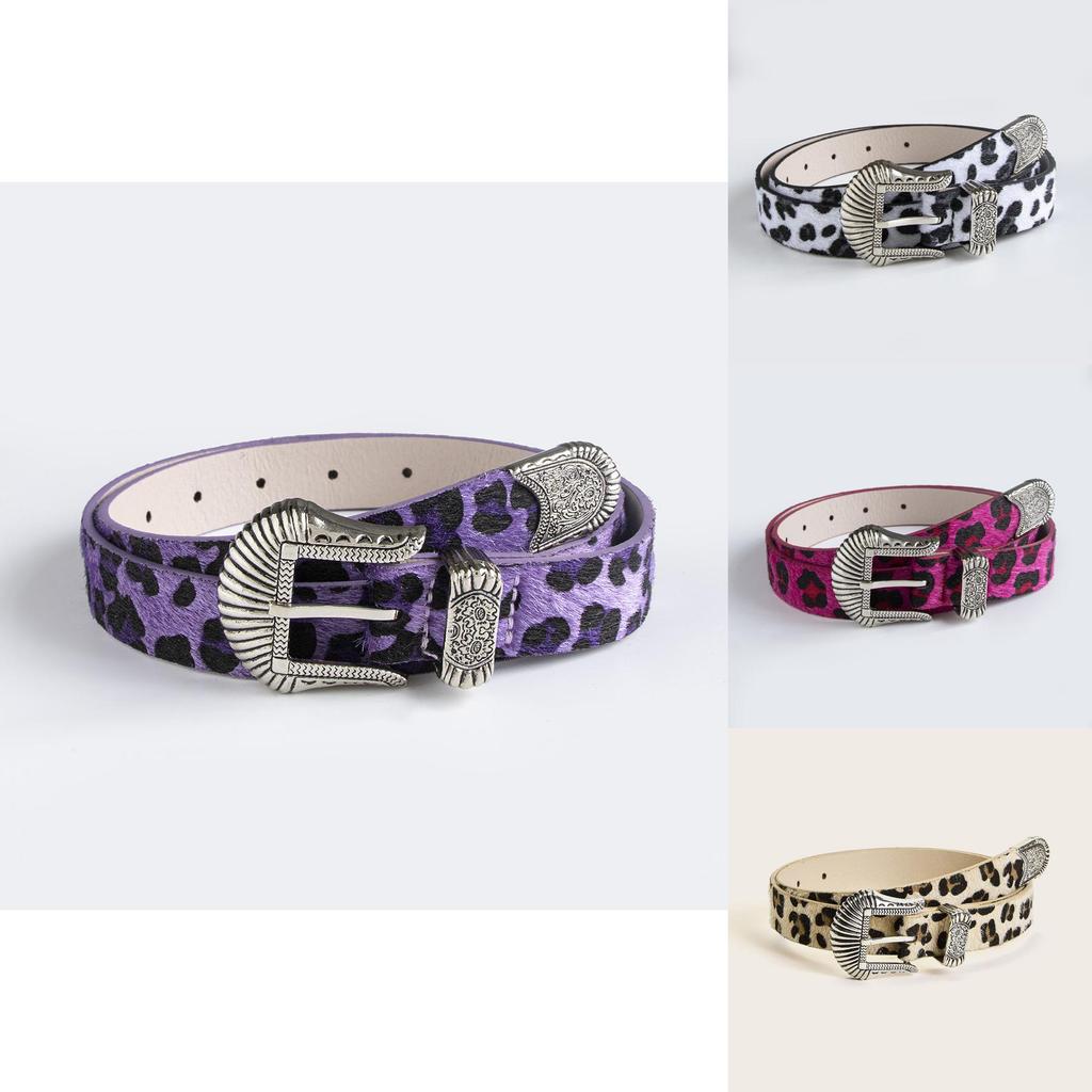 Faux Leather Western Buckle Belt For Women With Animal Print Design
