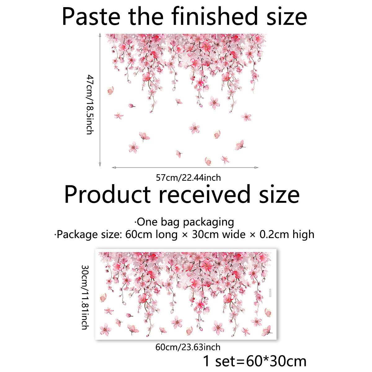 

1Pc Pink Flowers Butterfly Wall Sticker Electrostatic Paste Window Glass Paste Double Sided Visible Decorative Wall Decal 30x60cm