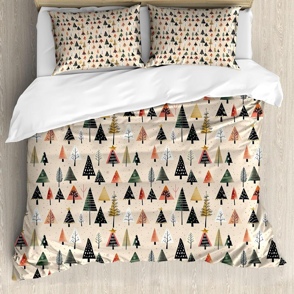 Christmas Tree Duvet Cover Set Queen King Size Botanical Pattern Quilt Cover Bedding For Kids Girls Teens Room Deco 3 Piece Set