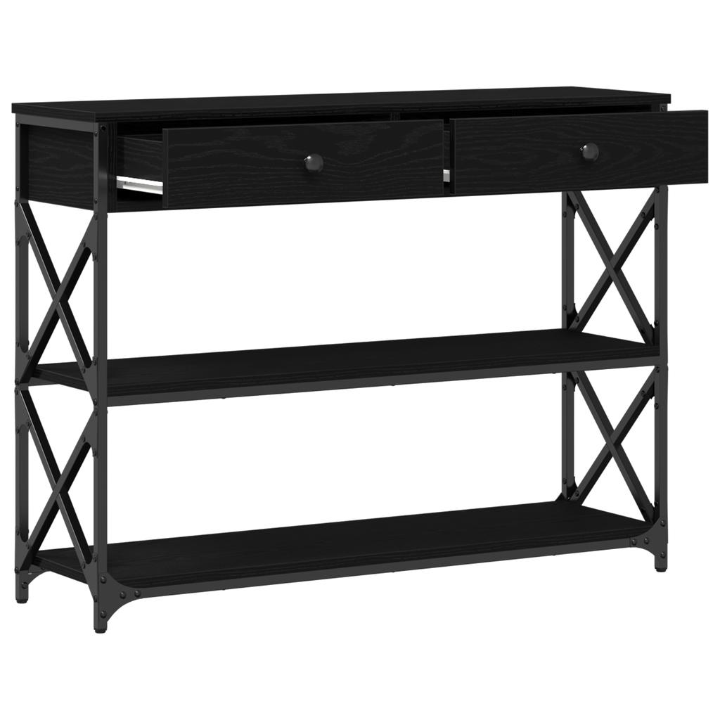 Console Table with Shelf Black Oak Look 100 x 28 x 75 cm