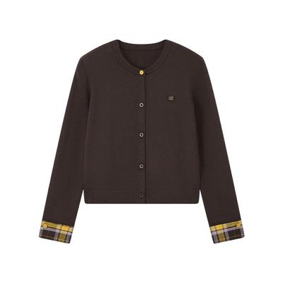 ELLE KIDS Girls' Casual Plaid Knit Cardigan