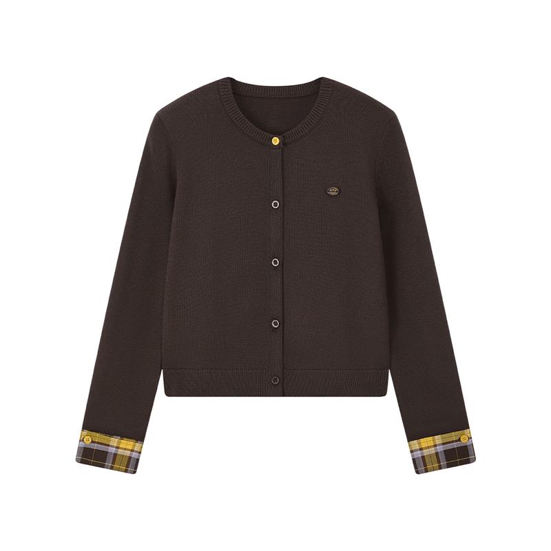 ELLE KIDS Girls' Casual Plaid Knit Cardigan