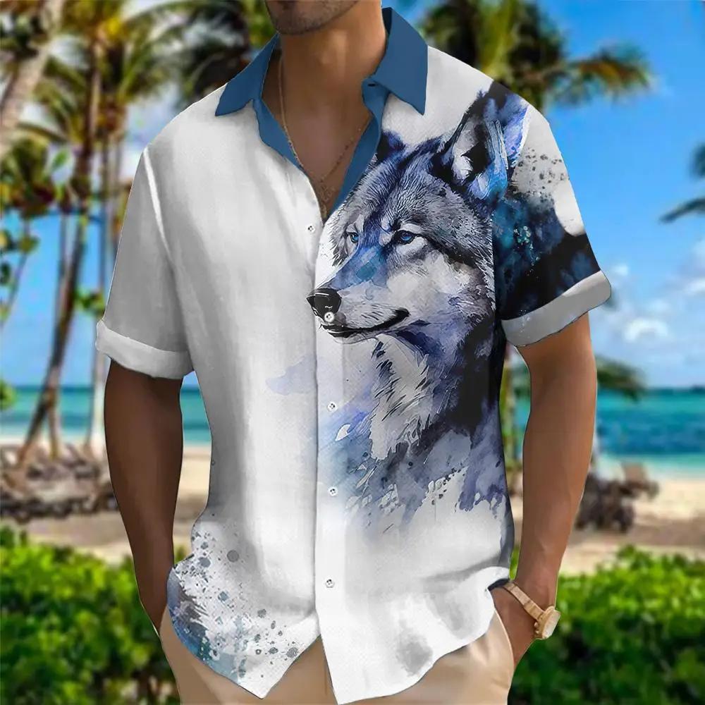 Hawaiian Men's Shirt Animal Print Summer New And Women's Lion Pattern Short Sleeve Loose Large Breathable Top