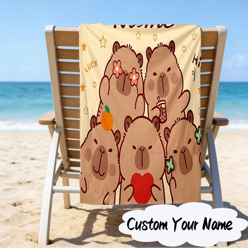 Custom Name Kapibala Microfiber Beach Towel Super Soft & Absorbent for Bath, Beach, Travel Bath Time Accessory, Fan gifts