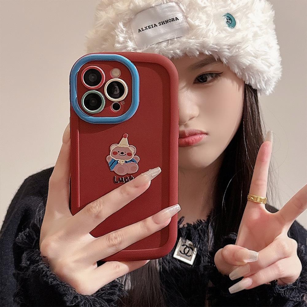 

Applicable To Apple 15 Mobile Phone Case Iphone16 Silicone 11 Suitable for 13promax Fun Cute Bear Bracelet 14 12pro