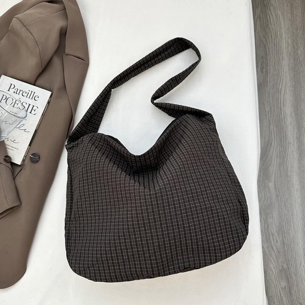 

Light Weight Striped Tote Bag Nylon Crossbody Bags Solid Color Plaid Shoulder Bag Handbag чёрный