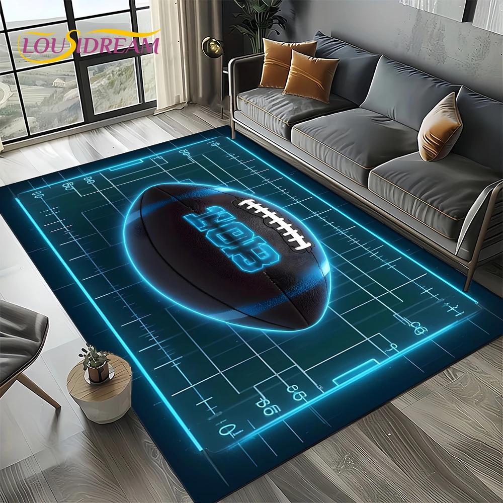 3D Rugbyfeld Rugby 2025 American Football Cartoon Teppich für Wohnzimmer Schlafzimmer Zuhause Sofa Dekoration, Teppich Rutschfeste Fußmatte