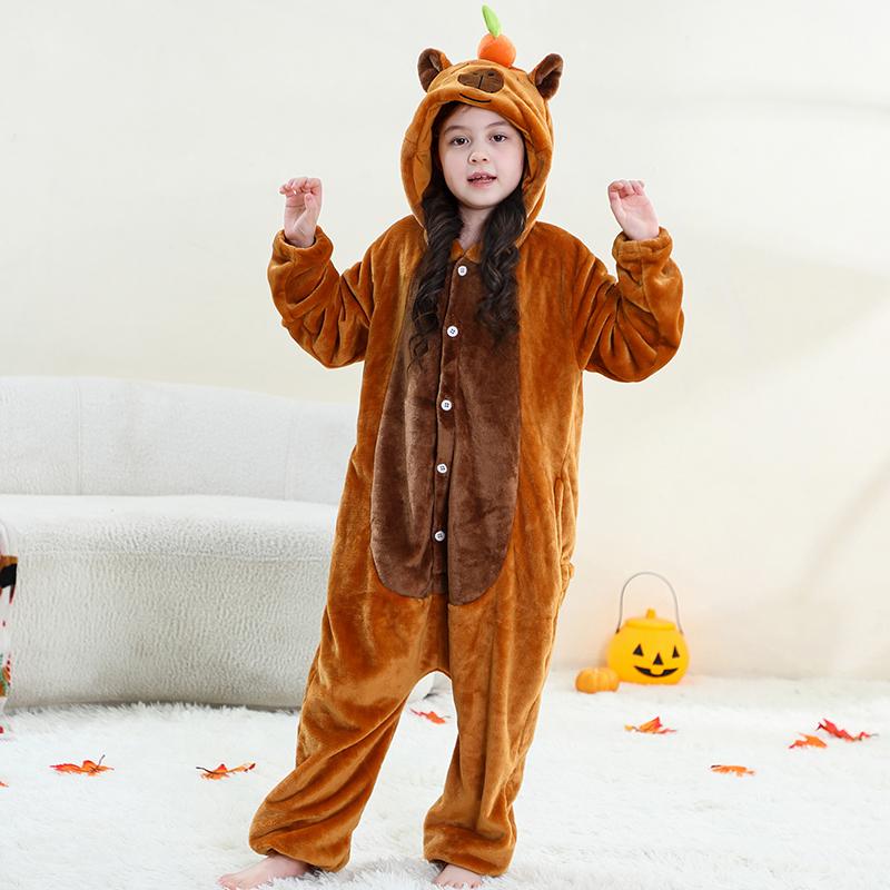 Disfraces Cosplay de Capibara Anime Mono de Animal de Dibujos Animados para Niños para Halloween Navidad Niñas Niños Pijamas con Capucha Monos