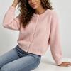 Cross-border Amazon Hot-selling Crew Neck Pearl Buckle Imitation Mink Sweater Jacket Short Solid Color Knitted Cardigan Women