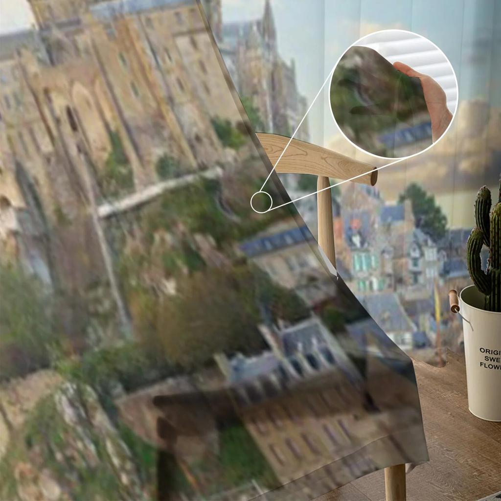 Close Up Do Mont Saint Michel No Pôr Do Sol França Tule Cortinas Transparentes Para Decoração De Sala De Estar Cozinha Cortinas De Voile Organza