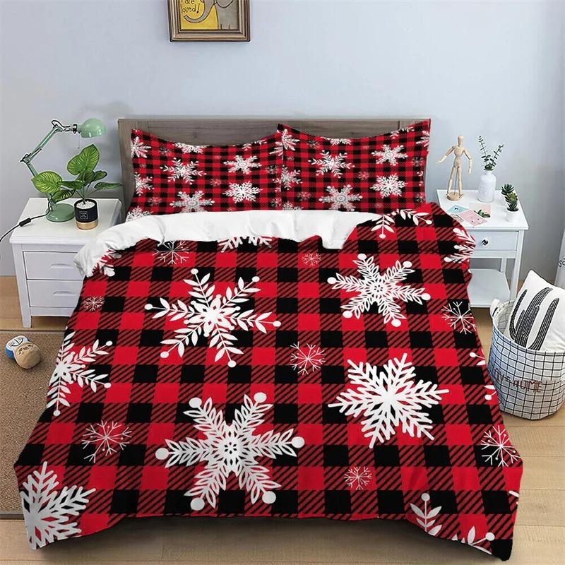 2024 Christmas Duvet Set Red Festive Atmosphere Decoration Single/double One Quilt Cover Two Pillowcases