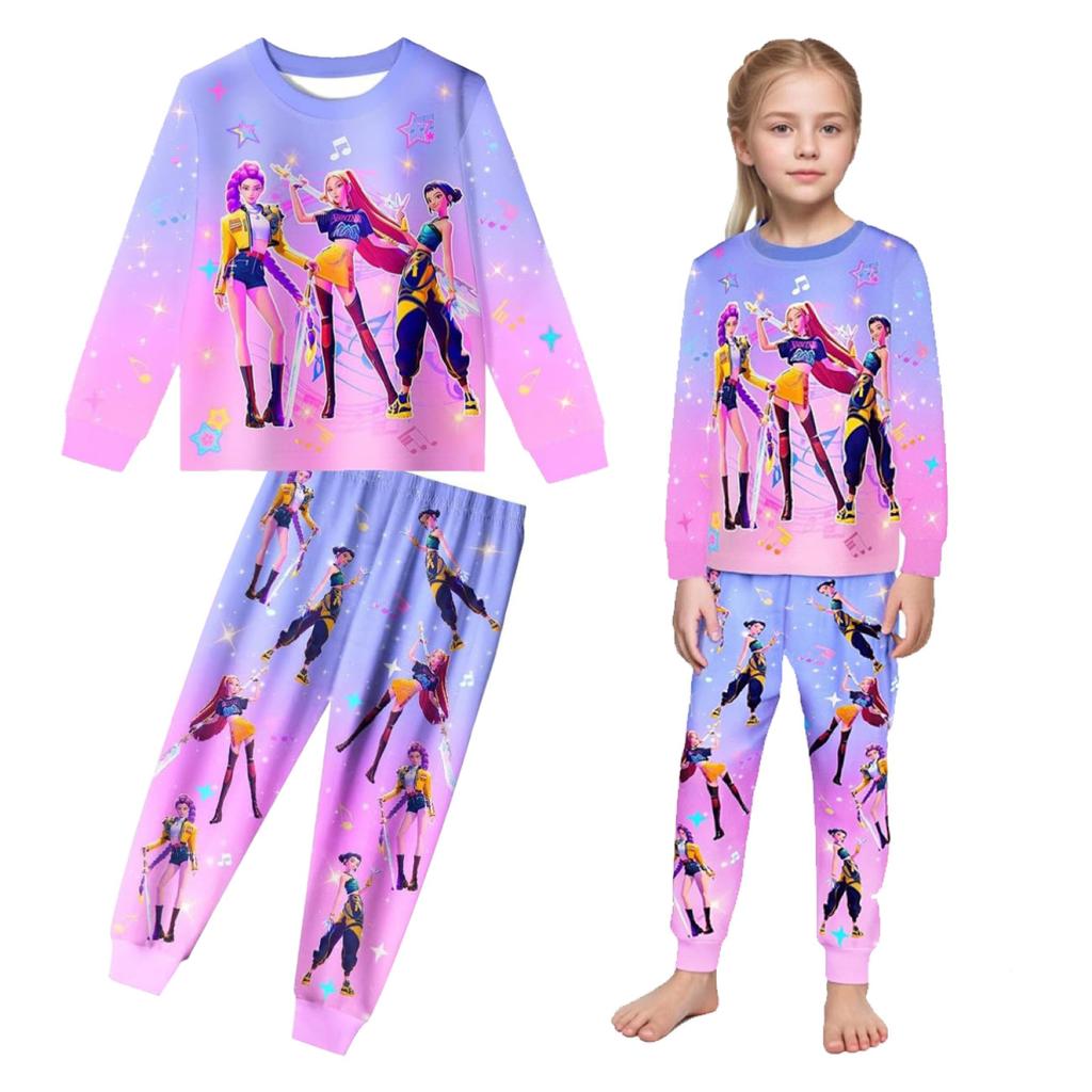 Children's Long-sleeved Trousers Two-piece Round Neck Long-sleeved Cartoon Print Suit