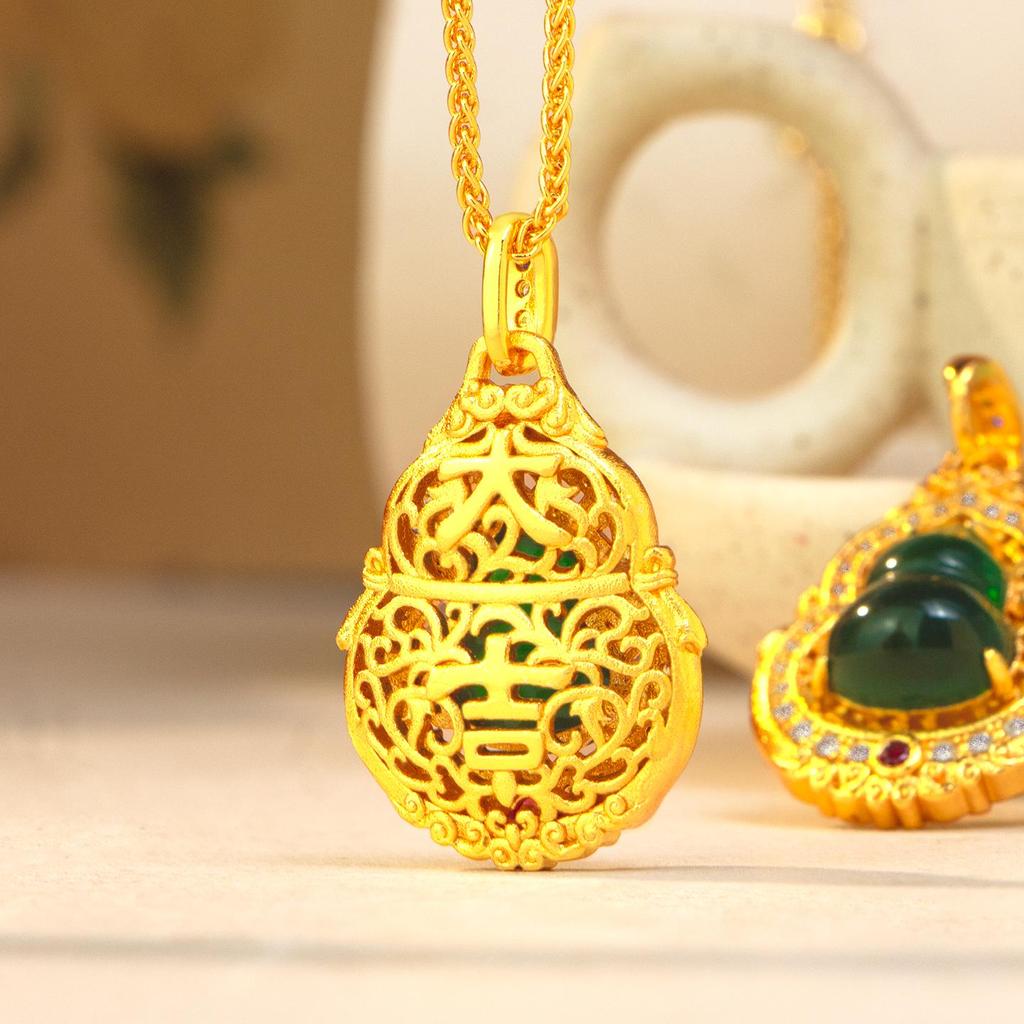 Forbidden City Series Rhinestone Jade Gourd Pendant - Exquisite Court Style Necklace for Women