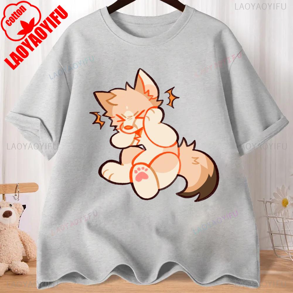 Lovely Cartoon Fox Graphic T-shirts Comfort and Fashion Coexist Short-sleeve Round Neck Regular Fit Clothes CRAZY FOX LADY