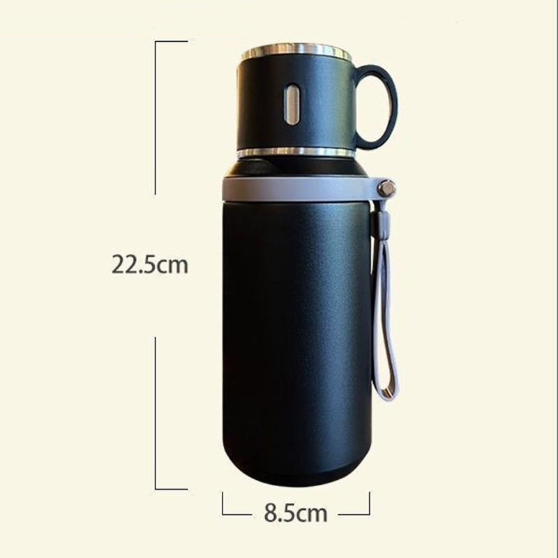 600ML Stainless Steel Insulated Bottle with Cup Lid Rope Handle Office Home Portable Thermos Cup Outdoor Kettle Coffee Cup