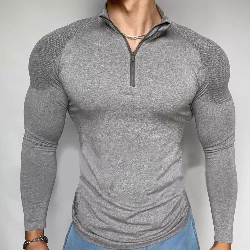 Women's Seamless Jacquard Zipper Long Sleeve Workout T-Shirt - Quick Dry Fit for Gym Training Outdoor Sports