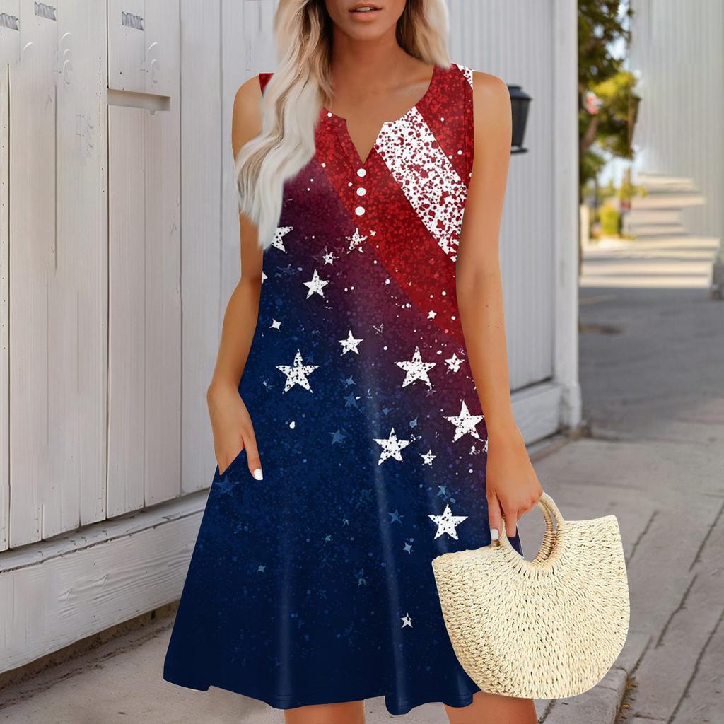 Women's Fashionable Casual Independence Day Print Dress