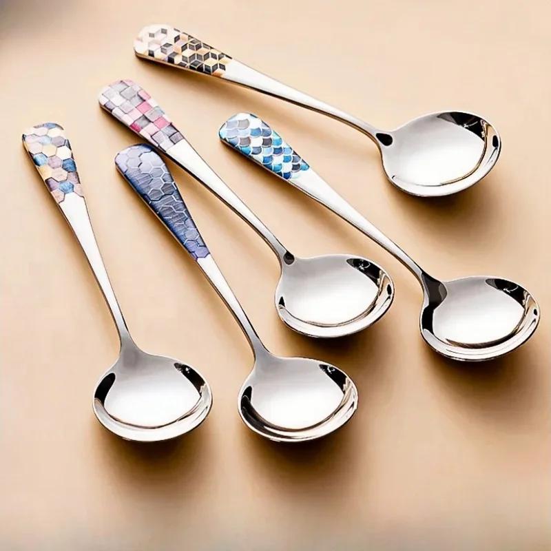 

Детская ложка из нержавеющей стали 304 с круглой головкой и длинной ручкой - Безопасна для кормления младенцев супом, креативный дизайн в корейском стиле (ЗОКЕ)